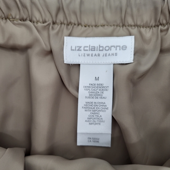 Vintage Liz Claiborne Suede Leather Mini Skirt Drawstring Tan Medium NWT - Picture 3 of 6